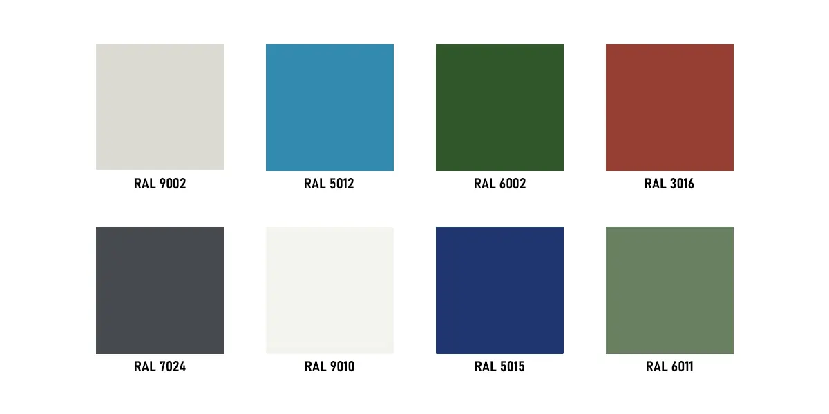 Standard colour range for MNF colour coated sheets